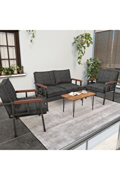 Mygusi " Modern'' Serisi Balkon, Bahçe, Cafe - Metal Kanepe Koltuk Takımı - 2 1 1 Sehpa Hediyeli - Antrasit