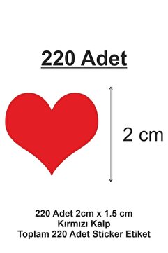printiks 220 Adet 2 Cm Yapışkanlı Kalp Şekilli Kırmızı Sticker Etiket Hediye Paketleme Parti Hediyeleri