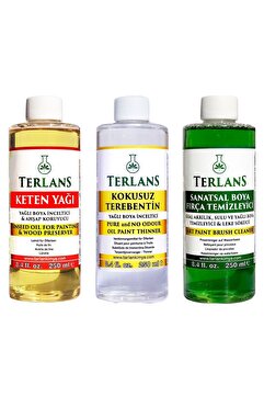 Terlans Yağlı Boya Seti Yardımcı Malzemeler 3 X 250 ml Kokusuz Terebentin Resim Yağı Ve Boya Tem.