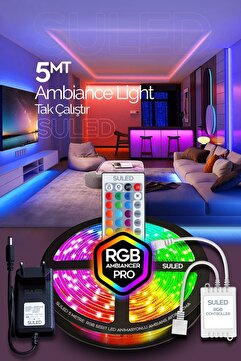 SULED Şerit Led 5 Metre Animasyonlu Tak Çalıştır Kumandalı Trafolu Rgb Şerit Işık Aydınlatma Parti Led