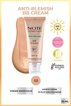 Note Cosmetics Anti-Blemish BB Cream SPF 15 Akneye Yatkın Ciltler BB Krem - 03 Natural Beige