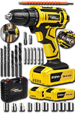 Lieber German Teknoloji Darbeli X-titan Motor 27 Pcs Setli Çelik Şanjuman 2x Akülü Şarjlı Akülü Vidalama Matkap