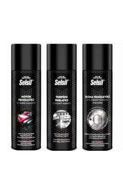 Selsil Motor Temizleme Spreyi 200 ml  Torpido Parlatıcı 200 ml Klima Temizleyici 150 ml