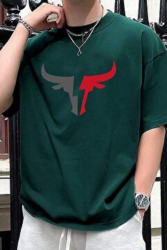 uyguntarz Erkek Boğa Silüet Baskılı Oversize Tshirt