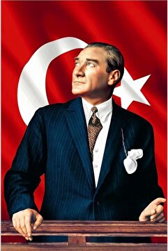 Genel Markalar Atatürk Baskılı Türk Bayrağı Atatürk Posteri 100x150 Cm Raşel Kumaş Dijital Baskı
