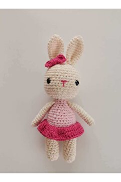 Toyscity Süslü Minik Kız Tavşan Organik Örgü Oyuncak,amigurumi Bebek/el Işi Oyuncak/bebek Hediyesi
