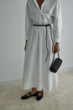 Suud Collection Ekru Day Poplin Kloş Etek