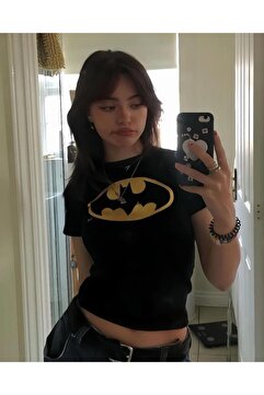 Toum PMG SHOP Kemer Boy Batman Detail Baskılı Siyah Crop