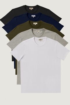 AC&Co / Altınyıldız Classics Erkek Beyaz-lacivert-siyahhaki-gri Melanj Slim Fit Bisiklet Yaka %100 Pamuk 5'li Basic Tişört Paketi