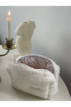 Punchiess Beyaz Peluş Makyaj Çantası