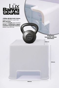 Genel Markalar Klasik Lüx Banyo Taburesi 200 Kg Kapasite - Kaymaz Banyo Taburesi 1 Yıl Beyaz Plastik Modern