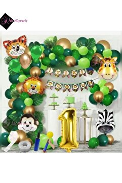 Bkmc 1 Yaş Safari Temalı Folyo Lüks Zincir Balon Seti