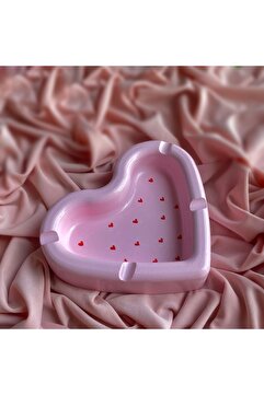 Handmade Kırmızı Kalp Detaylı Pembe Küllük