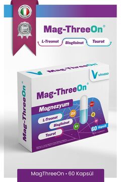 Vitasso MAG-THREEON MAGNEZYUM L-TREONAT ,MAGNEZYUM TAURAT ,MAGNEZYUM BISGLISINAT ,VITAMIN B6,VITAMIN B12, VITAMIN C VITAMIN D3 VITAMIN K2 ICEREN TAKVİYE EDICI GIDA 60 KAPSUL
