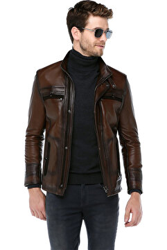Dericlub E1081 Gerçek Deri Erkek Mont Camel Antik