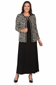 Ladies First Büyük Beden 2933 Siyah-altın Elbiseli Takım
