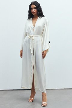 Feu De Elu Frappant Ekru Uzun Saten Sabahlık / Kimono