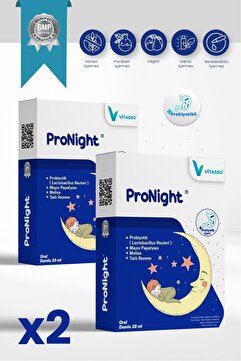 Vitasso ProNight Probiyotik Mikroorganizma, Melisa, Tıbbi Nane, Tatl Rezene, Dereotu ve Mayıs Papatyası İçeren Takviye Edici Gıda 2’li Paket