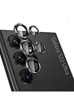 Fibaks Galaxy S22 Ultra Çerçeveli Kamera Lens Koruyucu Siyah