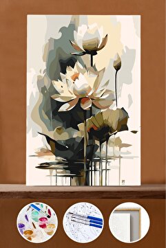 Pastelya Sayılarla Boyama Seti Çerçeveli Kasnaklı Lotus Çiçeği 40 x 50 cm