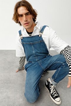 Denim Trip CONROY Regular Fit Orta İndigo Erkek Jean Salopet / Tulum