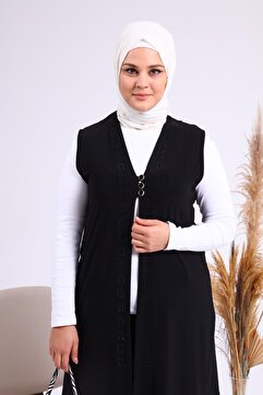 Ferace Kadin Buyuk Beden Üç Düğmeli Likralı Yelek