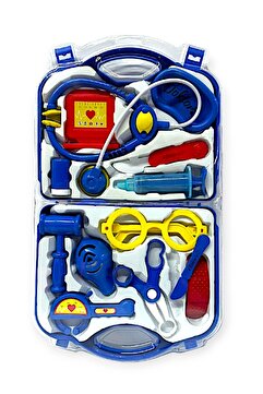 Brother Toys 14 Parça Çantalı Plastik Oyuncak Doktor Seti Kaliteli Yerli Üretim Mavi Renk