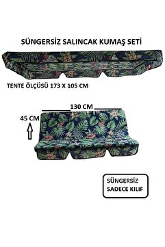 Mor Minder Süngersiz Salıncak Minder Seti Tenteli Bahçe Minderi 2 Kişilik Süngersiz Yeşil Yaprak (130x45 )