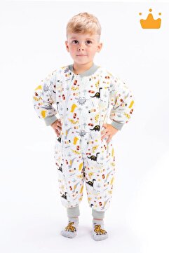 Begisa 2-9 Yaş 2.5 Tog Elyaf Dolgulu Premium Kalite Çocuk Uyku Tulumu Gri Dinozor 23504