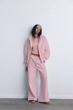 The Champ Clothing İçi Polar Oversize Kesim Kapüşonlu Fermuarlı Pembe Eşofman Takımı