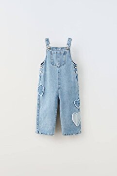 Teeny Weeny Kids Yeni Sezon Çocuk Kalp Aplike Detaylı Jean Salopet (1 BEDEN BÜYÜK TERCİH EDİNİZ)