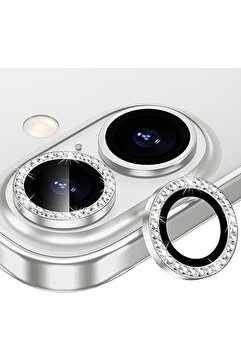 EVAX [Taşlı] iPhone 16 / 16 Plus Uyumlu Taşlı Beyaz Kamera Lens Koruyucu