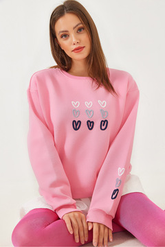 Bianco Lucci Kadın Üç İplik Şardonlu Kalp Baskılı Sweatshirt 40951011