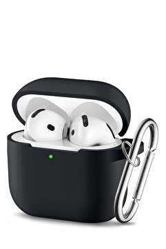 KVK PRİVACY Airpods 4. Nesil Kulaklık Kılıfı Silikon 2024 Kancalı Kılıf Siyah