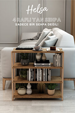 Jest Dekor Konsept Helsa Atlantik Çam 4 Raflı Ahşap Yan Sehpa -Çok Amaçlı Dekoratif Raf, Organizer