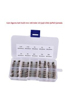 Genel Markalar Cam Sigorta Seti 5x20 mm 100 Adet 10 Çeşit 250v Şeffaf Çantada