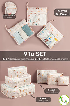 Meleni Baby 9'lu Bebek Valiz Düzenleyici Bavul İçi Organizer Set - Yeni Doğan Hastane Çıkış Çantası Organizeri