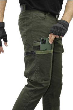 Polviton Erkek Kargo Pantolon Taktikal Combat Slim Fit Haki Yeşil Likralı Esnek