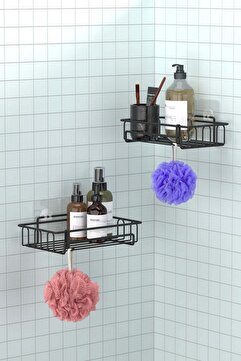 Teknotel Banyo Düzenleyici Şampuanlık Banyo Duş Rafı 2 Adet Banyo Rafı Mat Siyah ST242H