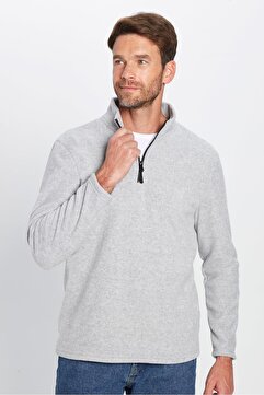 Tudors Unisex Standart Fit Tüylenmeye Karşı Dirençli Soğuğa Karşı Dayanıklı Gri Dik Yaka Polar Sweatshirt