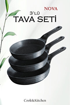 COOK KİTCHEN LİNKA HOME 3’lü Tava Seti 20 24 28 Cm Granit Döküm