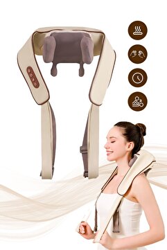 Relax Şarjlı Isıtmalı Sessiz Altı Başlıklı Bej Boyun ve Omuz Yoğurmalı Masaj Cihazı