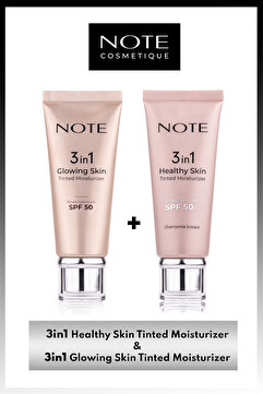 Note Cosmetics 3 in 1 Tinted Ton Eşitleyici 50 SPF Krem & 3 in 1 Glowing Skin Tinted Işıltılı 50 SPF Makyaj Seti