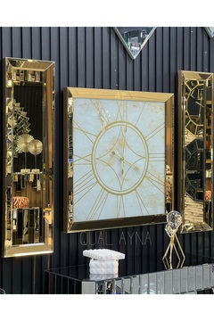 QUAL 3’lü GOLD AYNALI MERMER DESEN SAAT SET