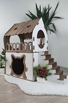 Genel Markalar Teraslı Kedi Evi 2 katlı dubleks kedi evi kedi yatağı kedi kafesi