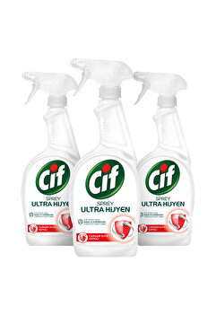 Cif Sprey Temizleyici Her Yerde Ultra Hijyen Çamaşır Suyu Katkılı 750 ml 3 Adet