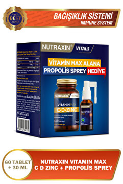 Nutraxin Vitamin Max C D Zinc 1.000 Mg 60 Tablet Zaman Salınımlı - Propolis Sprey Hediye