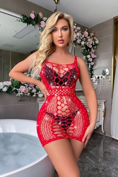 RENKLİFİRSATLAR Kırmızı Fantazi Taşlı Vucut Çorabı