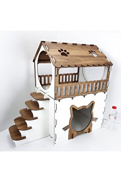 Mabel Teras Katlı Kedi Evi AHŞAP KEDİ EVİ KEDİ YATAĞI