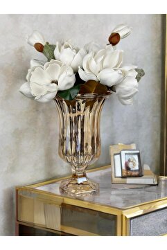 PEKİBU AYAKLI BOMBELİ CAM VAZO GOLD 28X18 CM